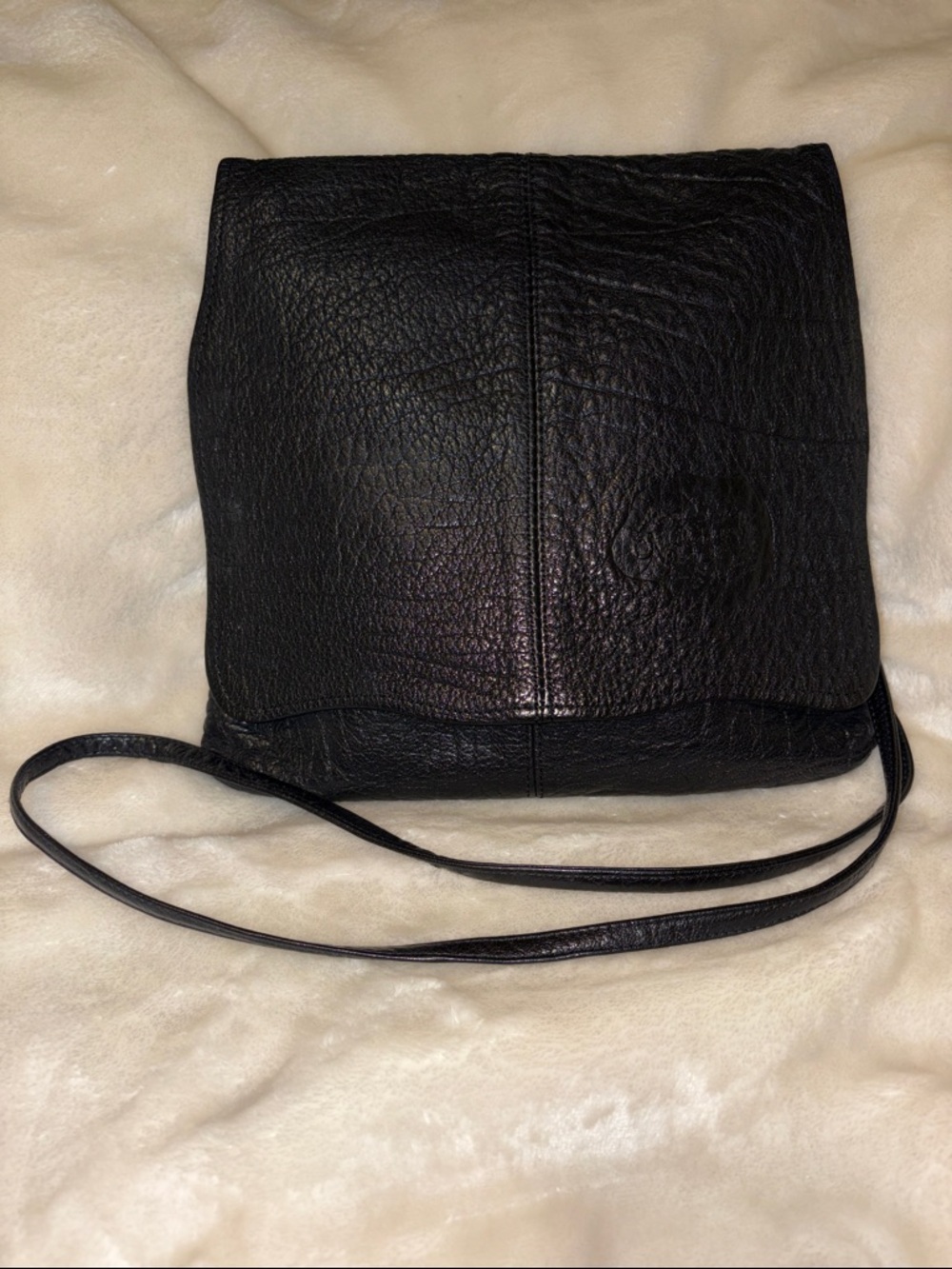 Carlos Falchi Black Leather Western Saddle Crossbody Bag – Flap + Back Pocket